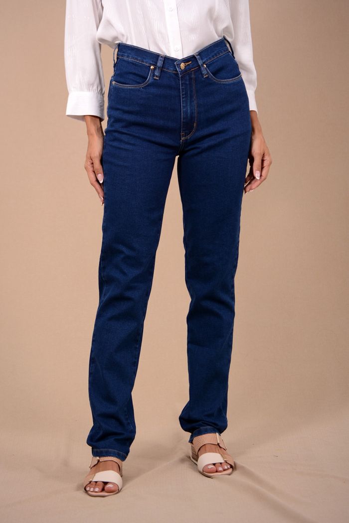 CALÇA JEANS AVANCINI PERNA RETA PESPONTO AMARELO