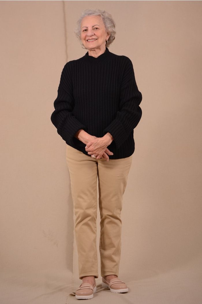 BLUSA TRICOT CANELADO PUNHO DOBRADO