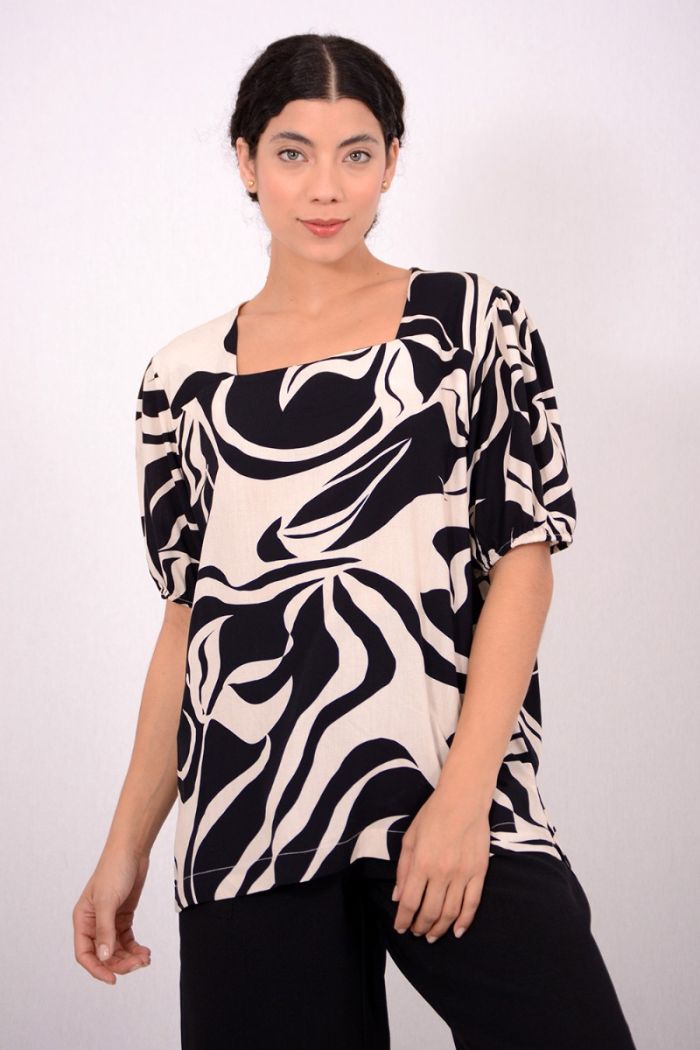 BLUSA VISCOSE DECOTE QUADRADO  ESTAMPA AURORA
