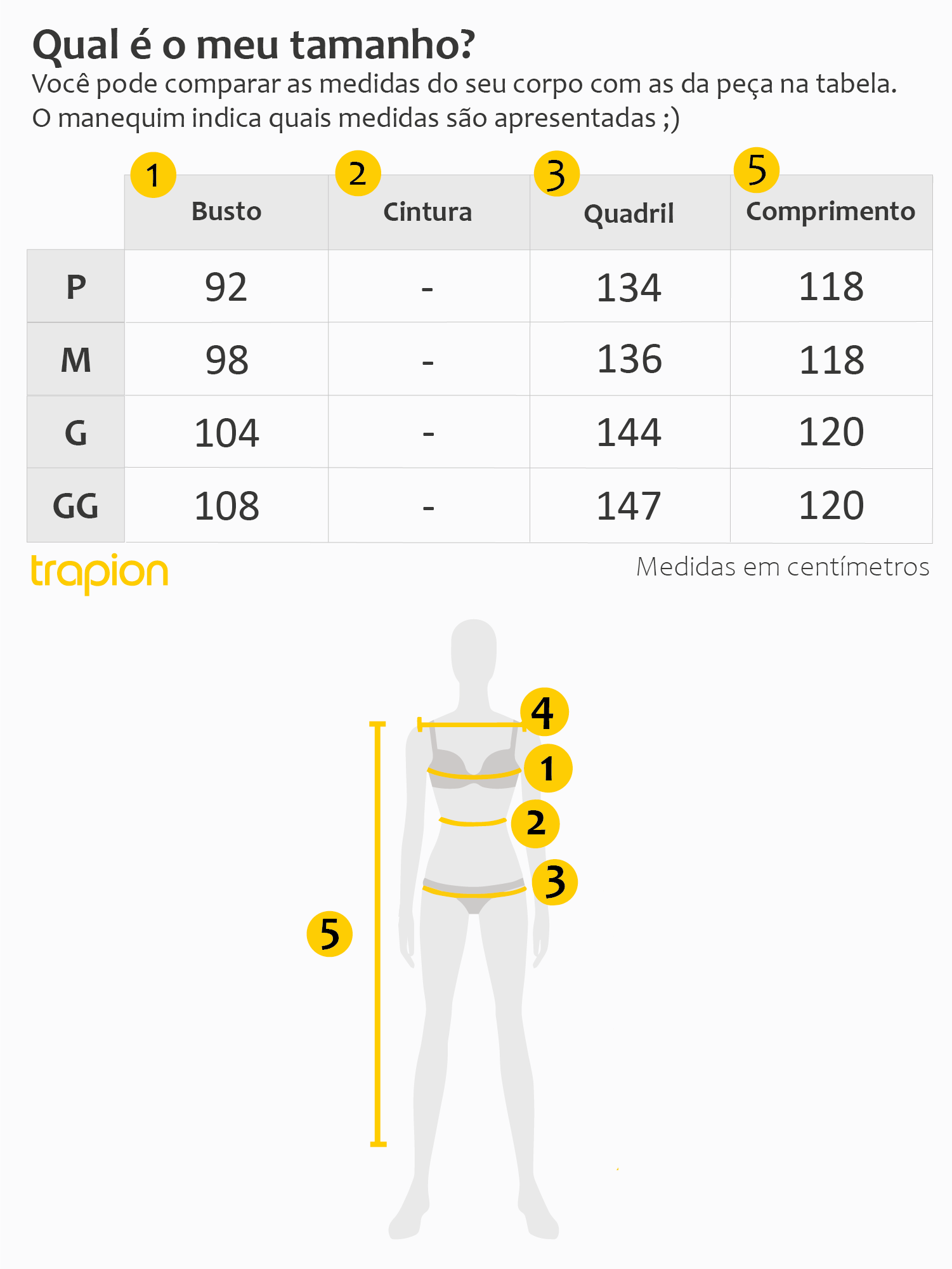 Tabela de Medidas - Vestido Trapion