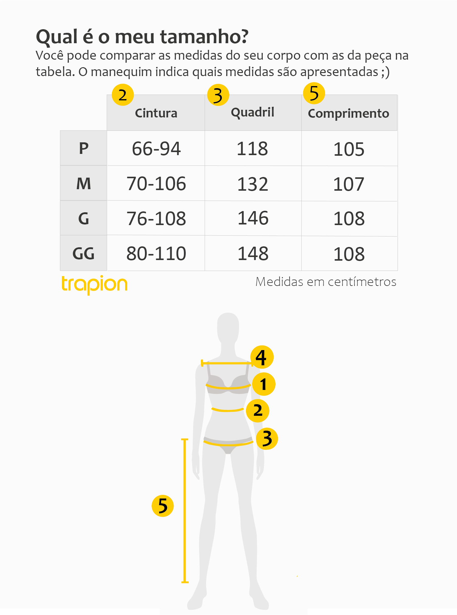 Tabela de Medidas - Calça Trapion