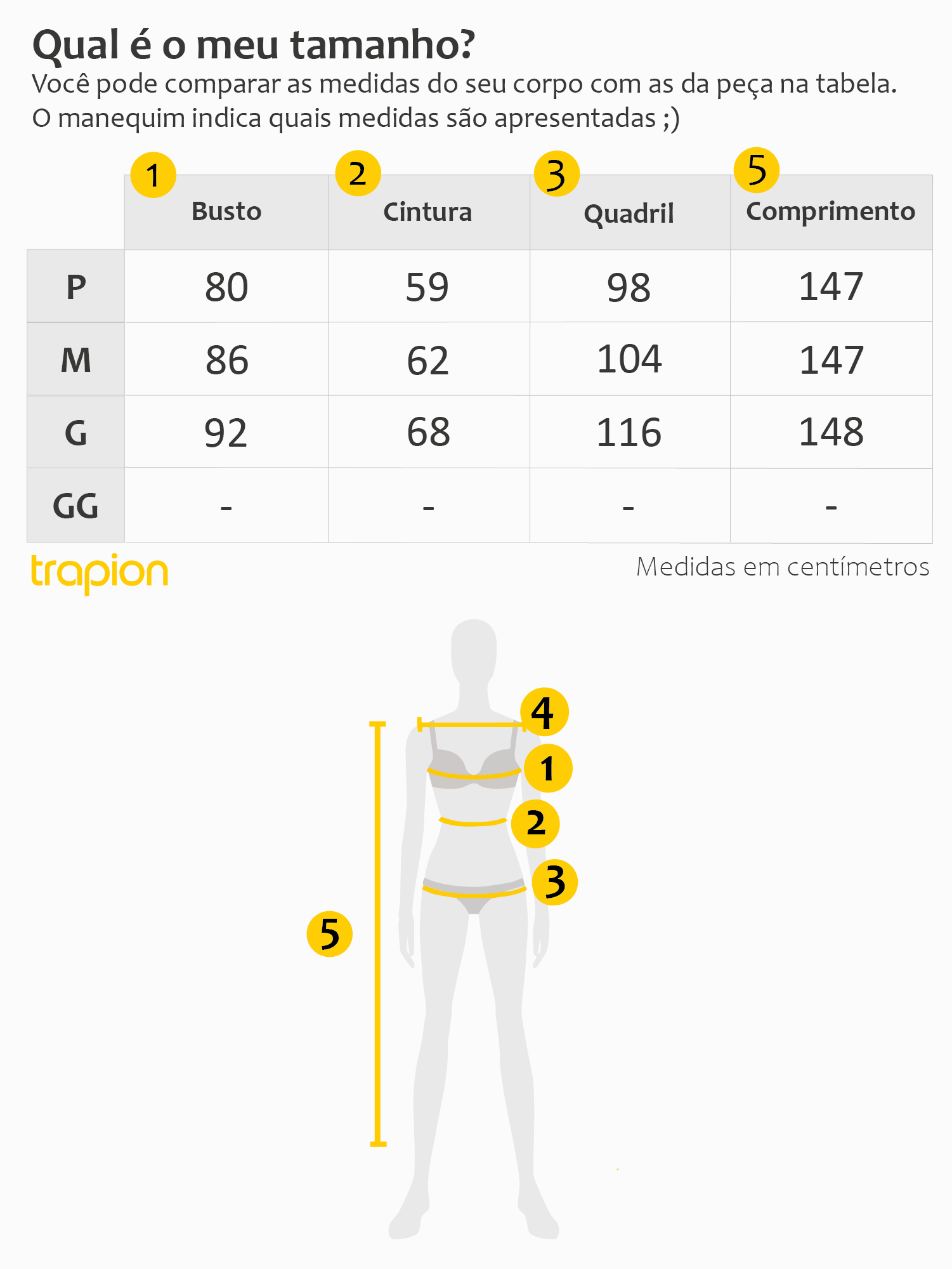 Tabela de Medidas - Vestido Trapion