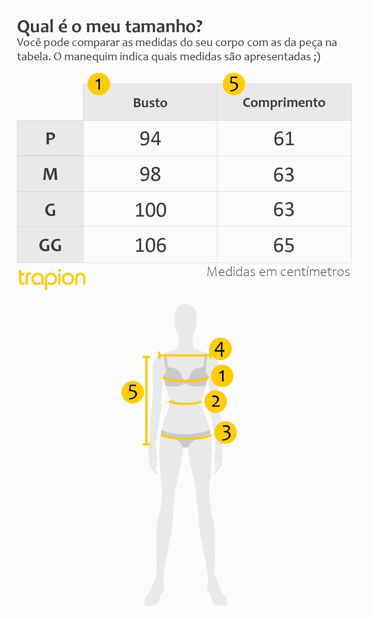 Tabela de Medidas - Camisa Trapion
