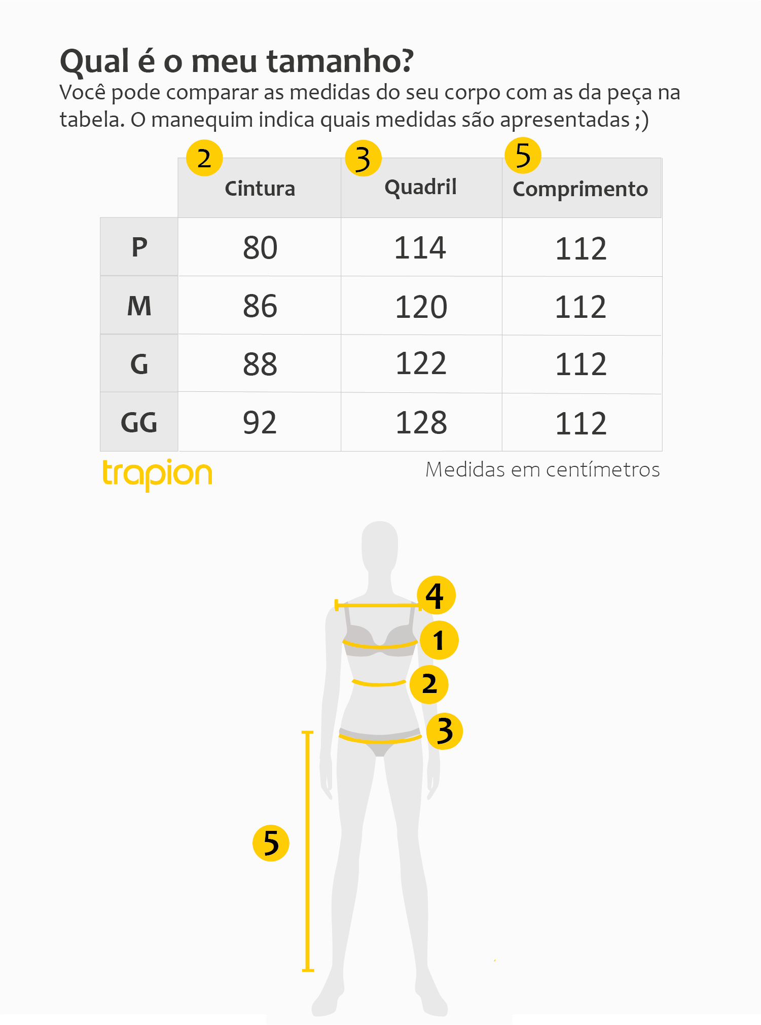 Tabela de Medidas - Calça Trapion