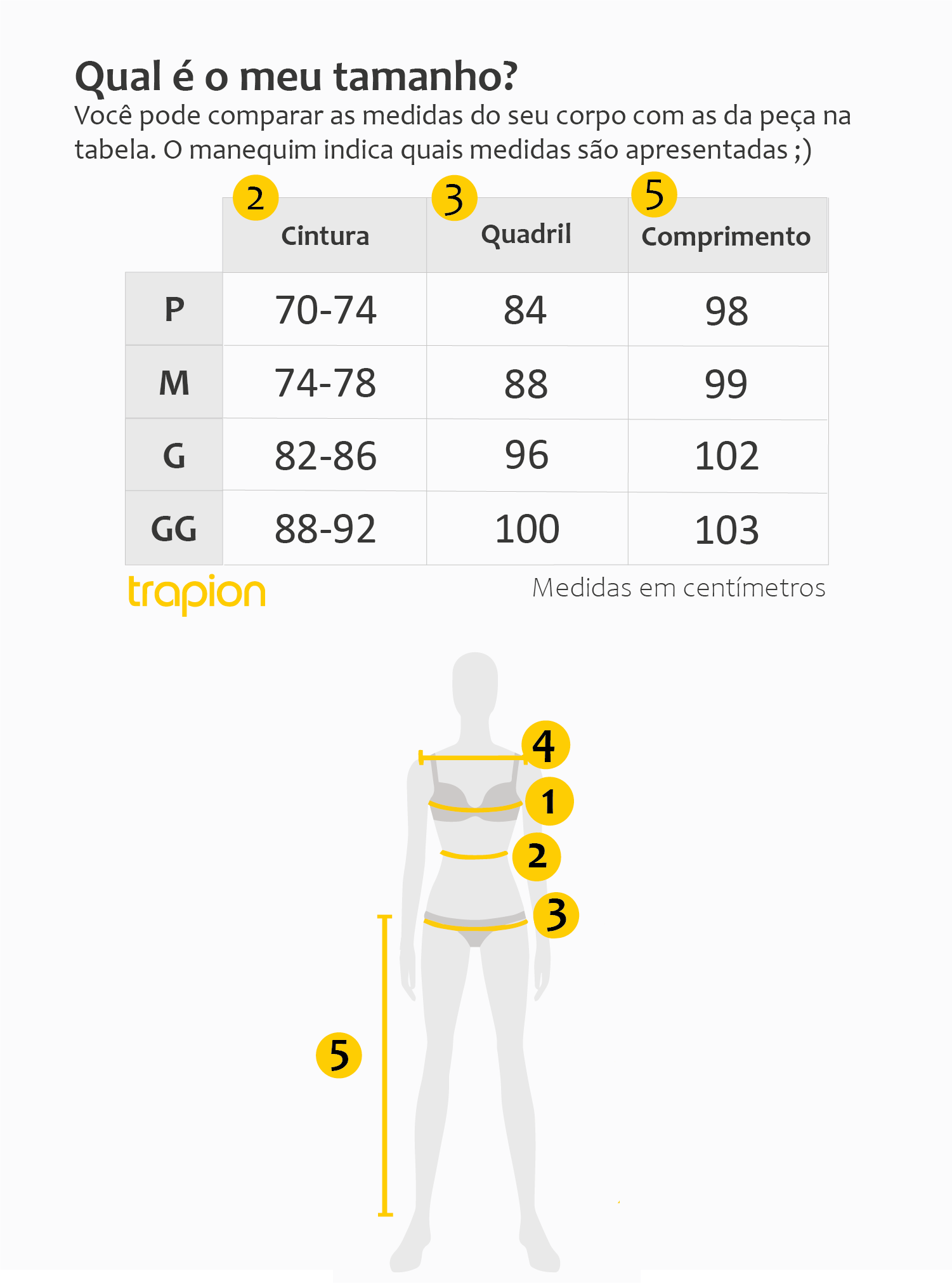 Tabela de Medidas - Calça Trapion