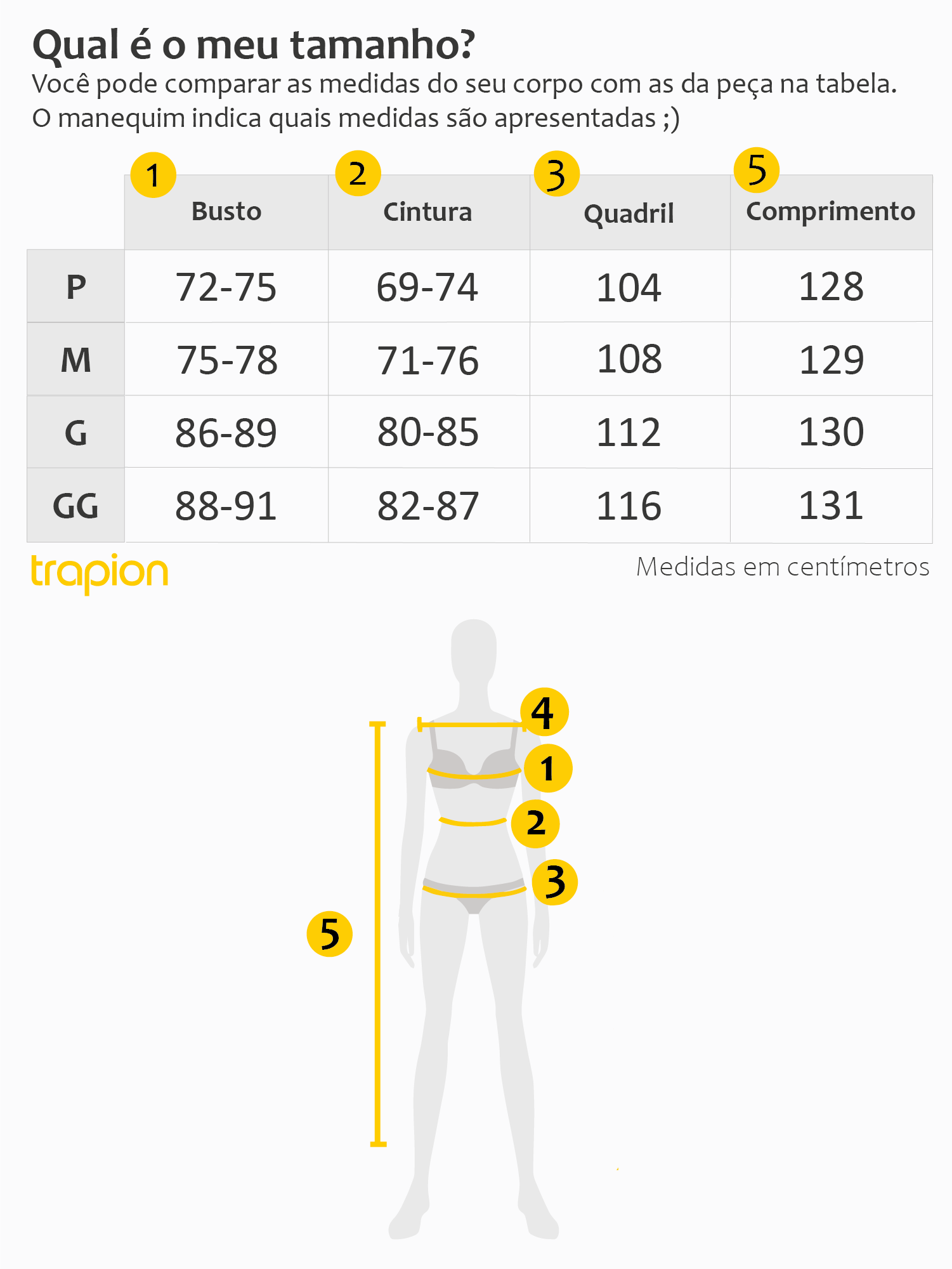 Tabela de Medidas - Vestido Trapion