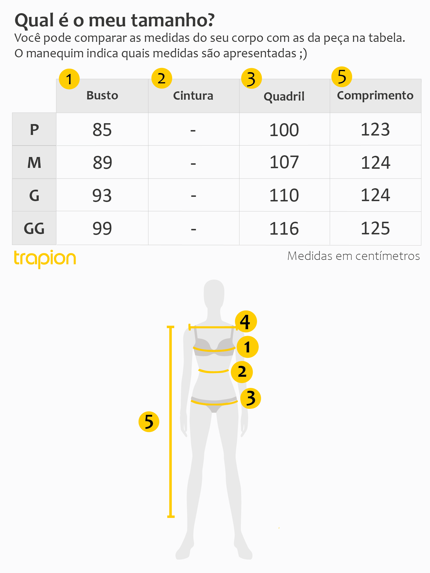 Tabela de Medidas - Vestido Trapion