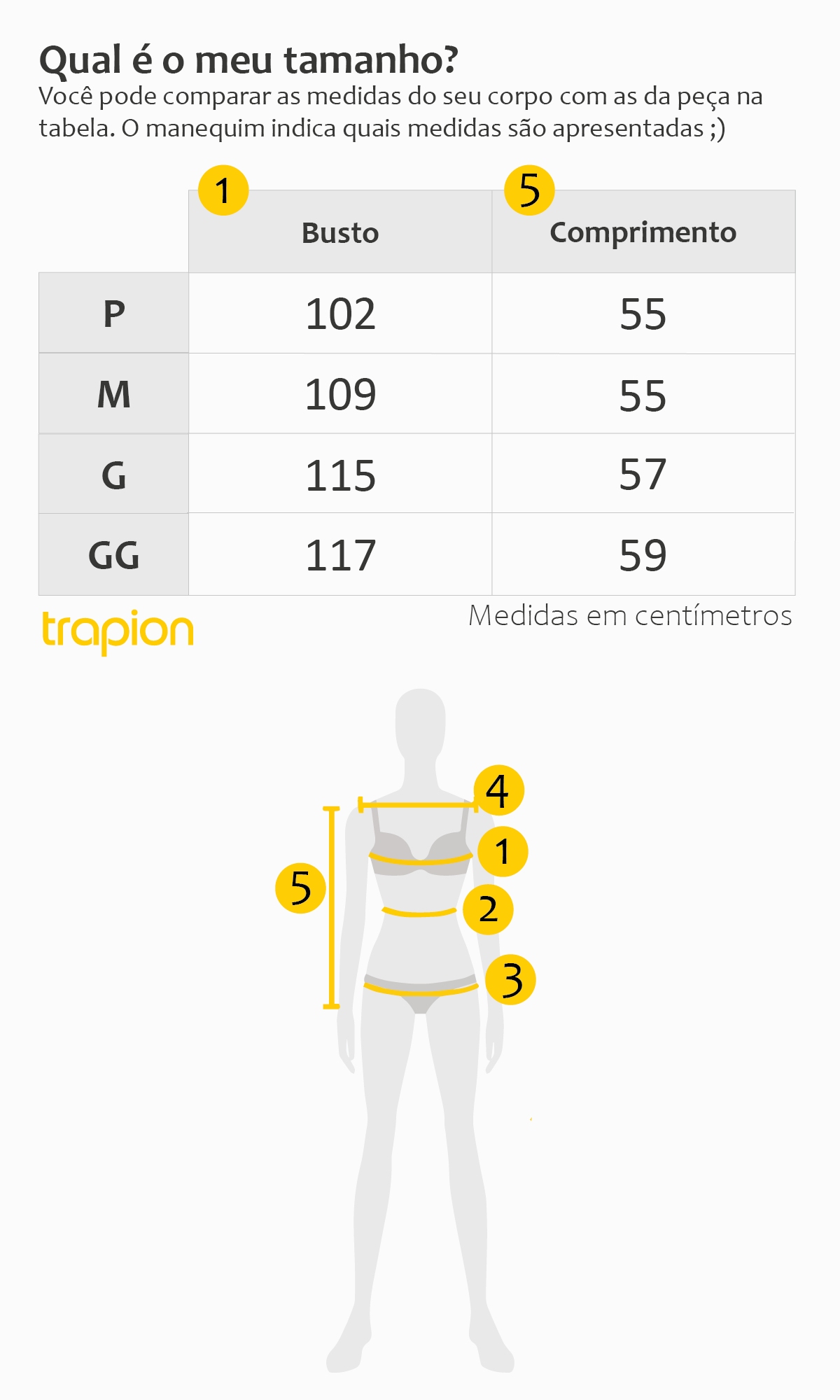 Tabela de Medidas - Jaqueta Trapion