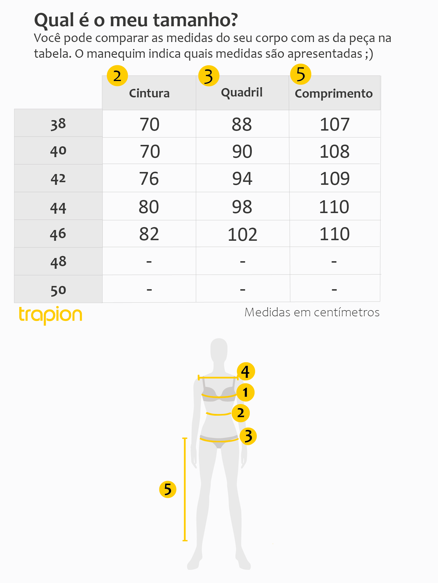 Tabela de Medidas - Calça Trapion