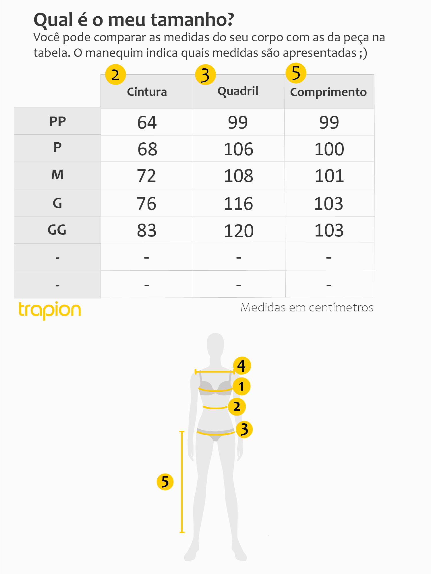 Tabela de Medidas - Calça Trapion