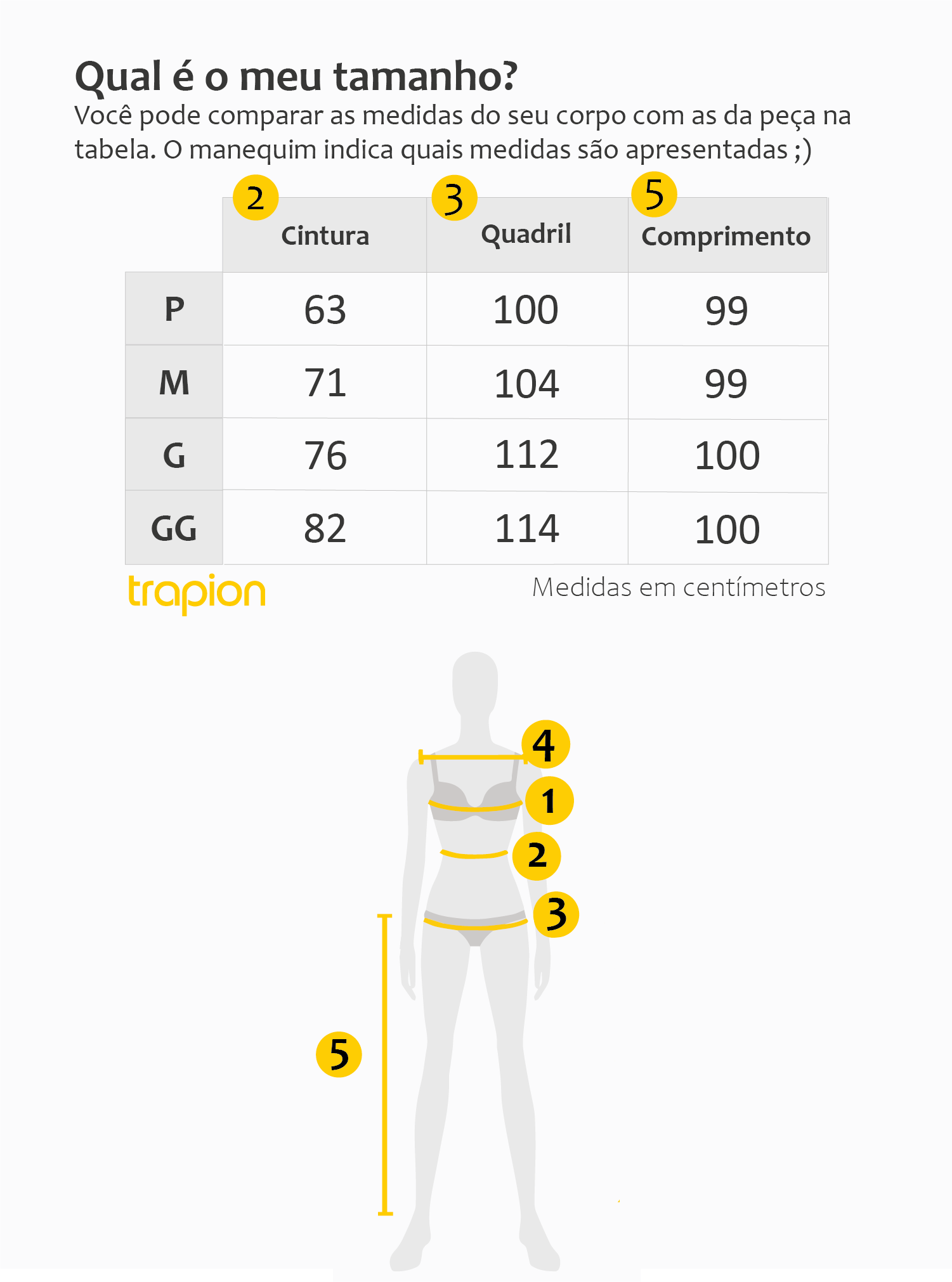 Tabela de Medidas - Calça Trapion