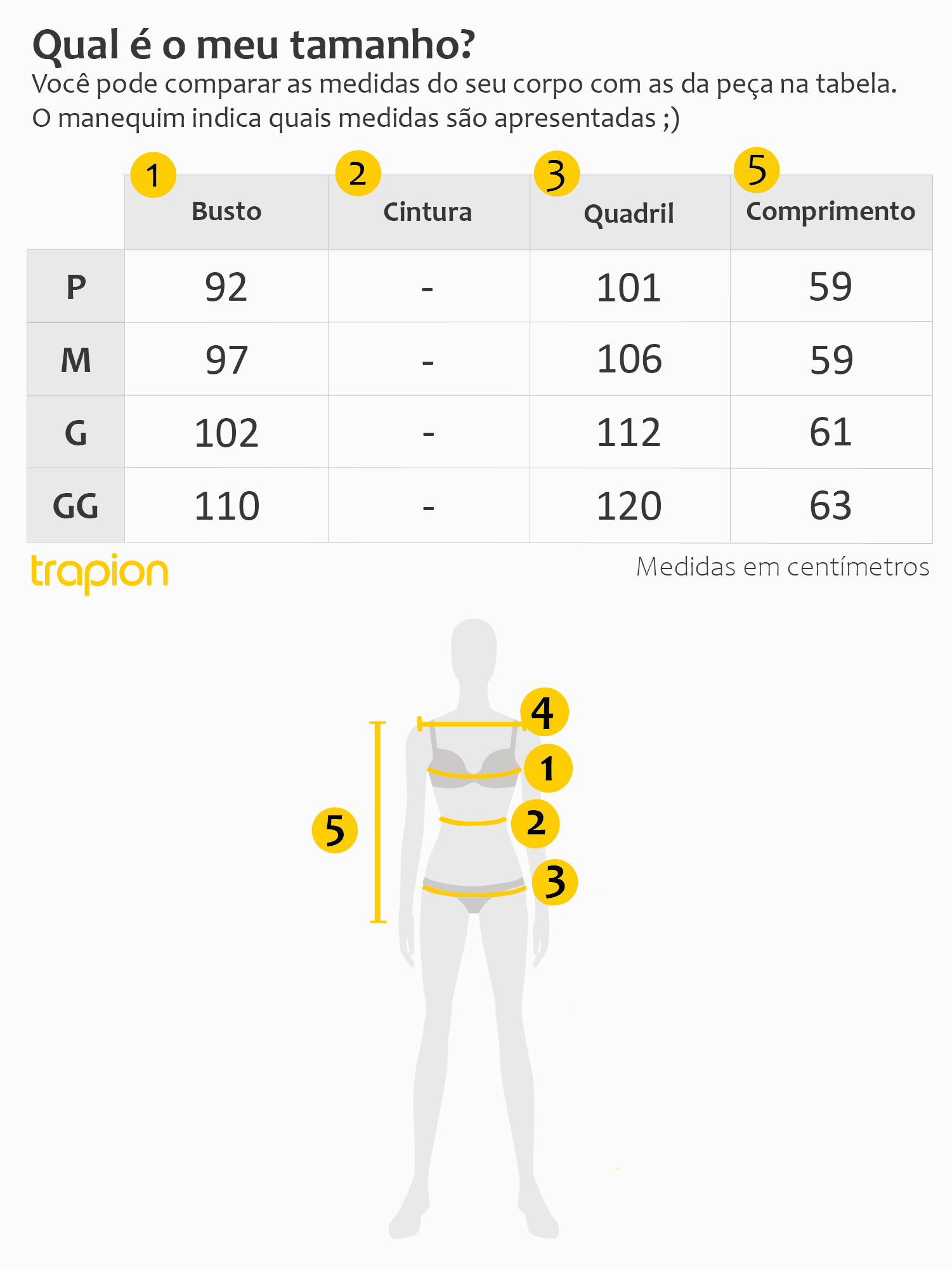 Tabela de Medidas - Blusa Trapion