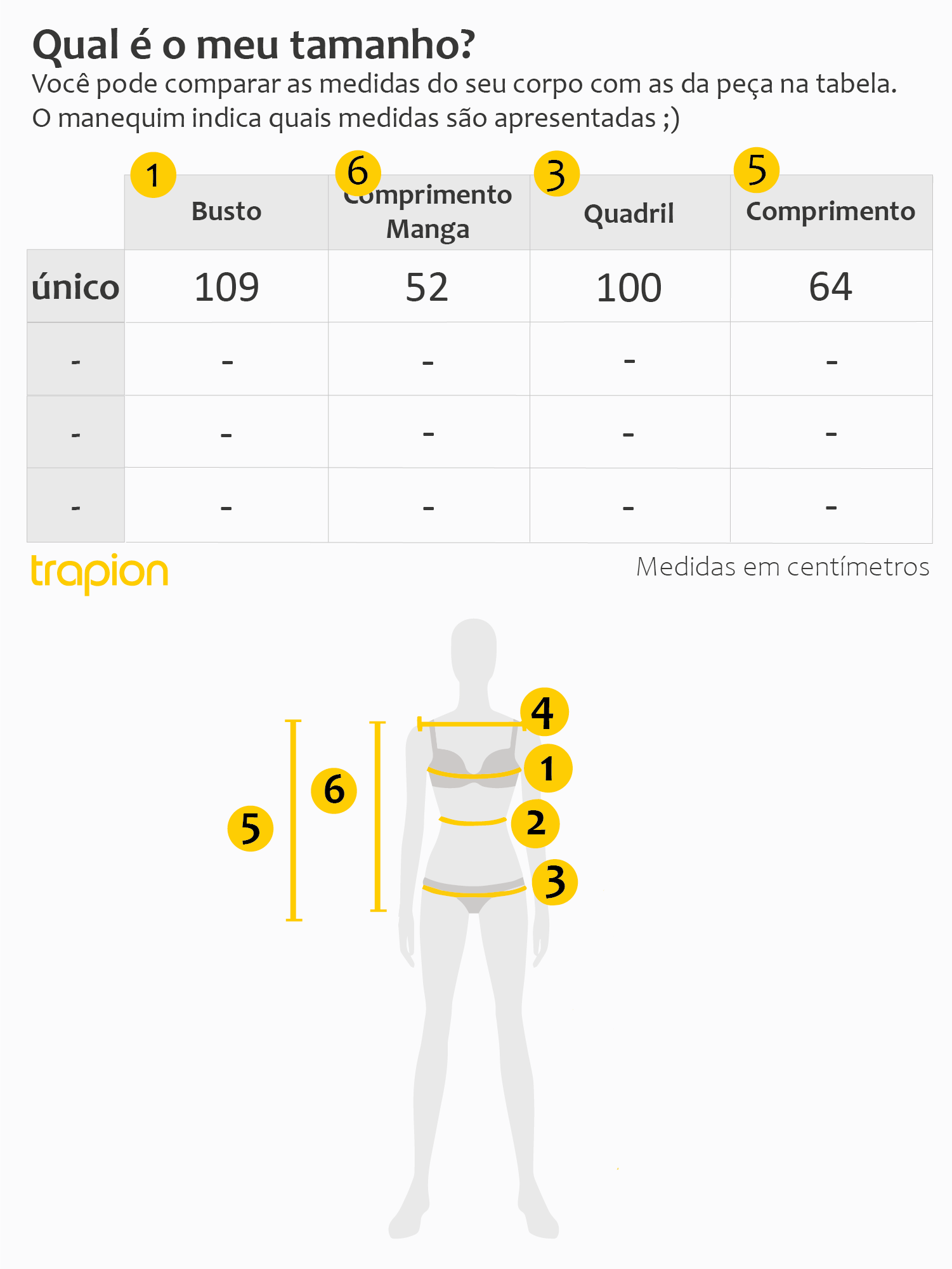 Tabela de Medidas - Casaco Trapion