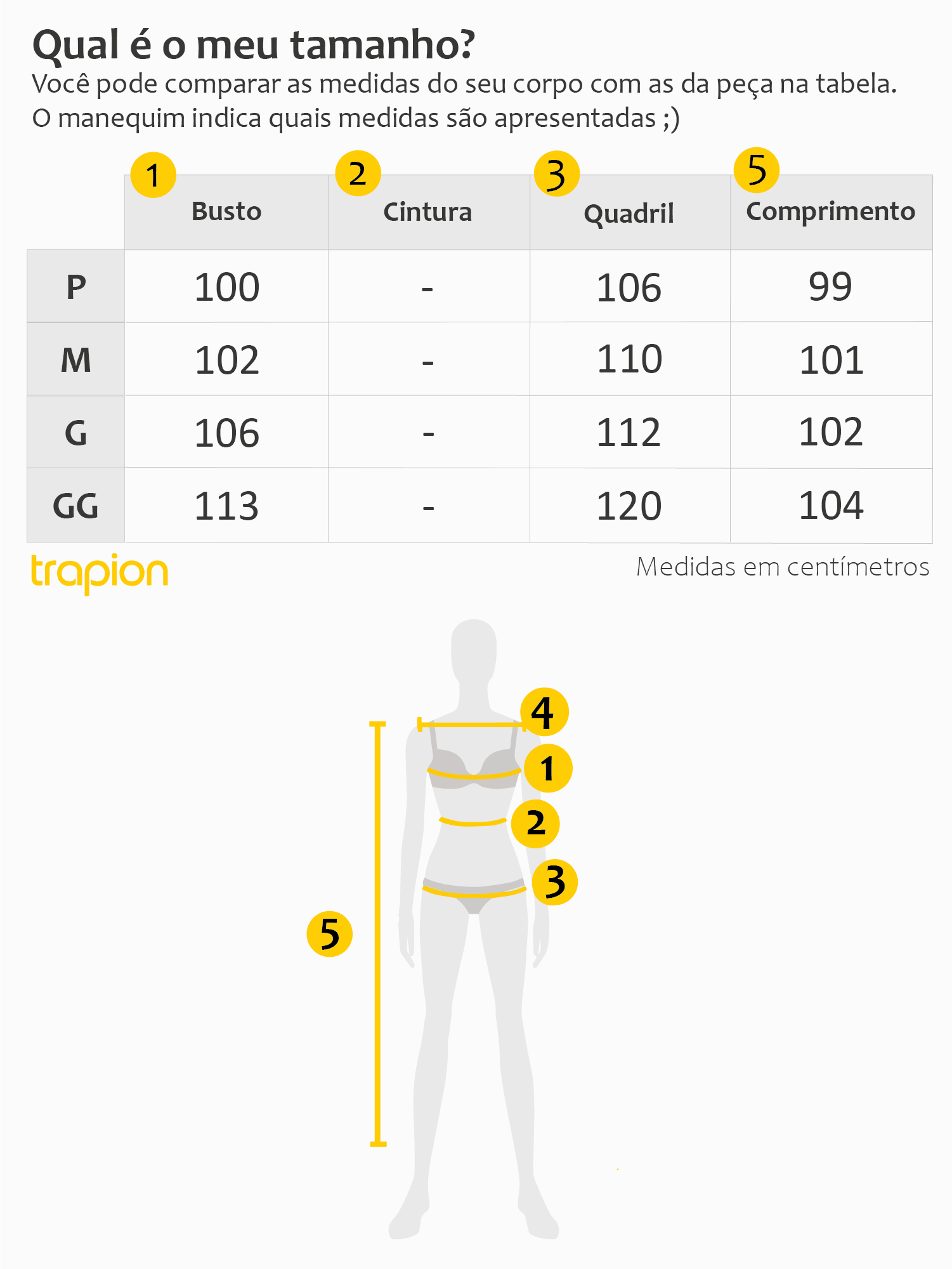 Tabela de Medidas - Vestido Trapion